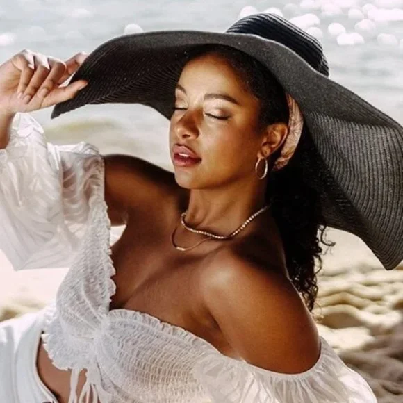 oversized wide brim straw hat - black - Picture 3 of 6